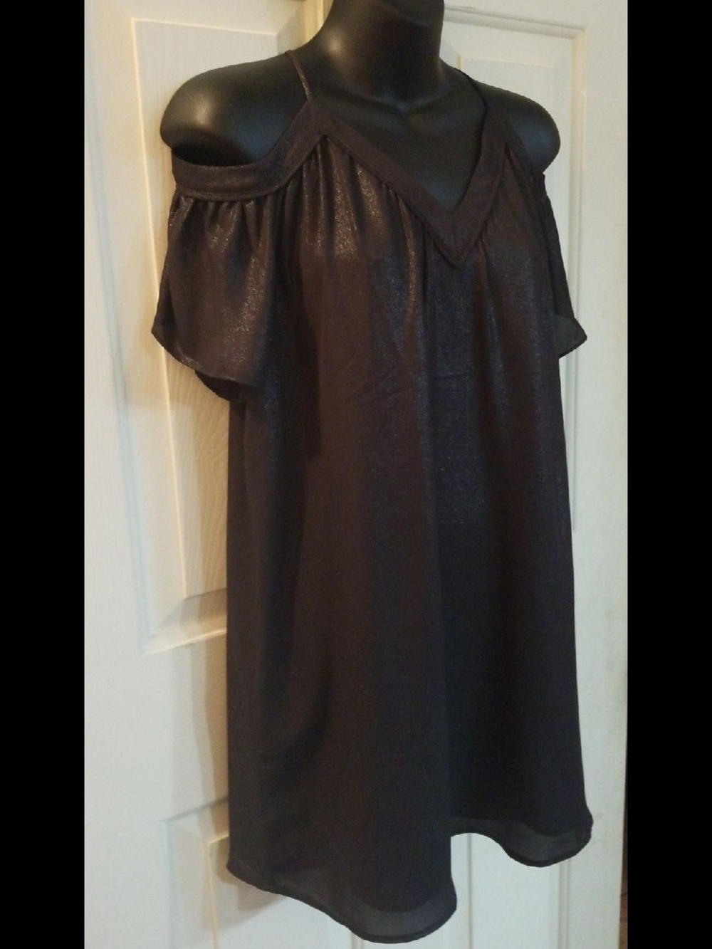 LOFT Black Shimmery V-Neck Dress